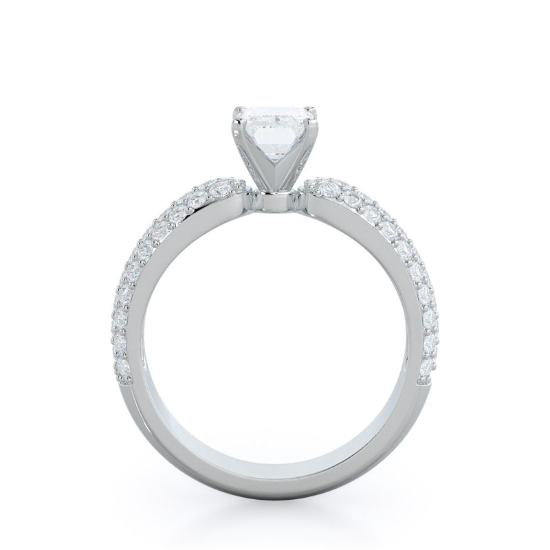 Three Row Diamond Engagement Ring with Emerald Cut Diamond in 14KT Platinum view 2
