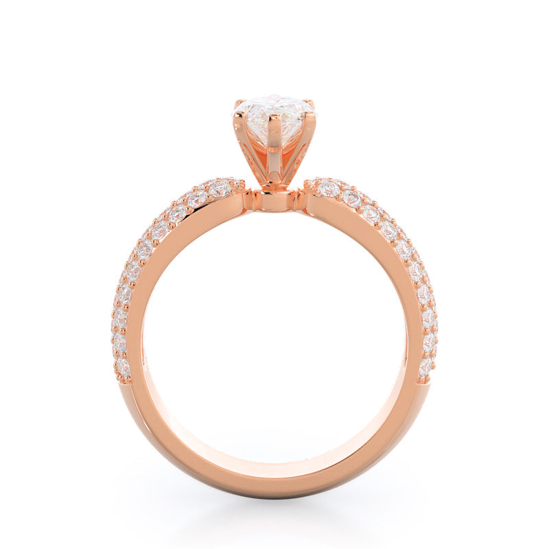 Three Row Diamond Engagement Ring with Marquise Cut Diamond in 14KT Rose Gold view 2
