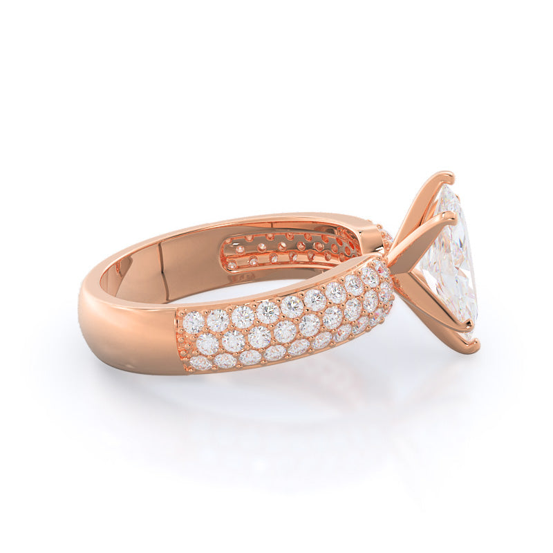 Three Row Diamond Engagement Ring with Marquise Cut Diamond in 14KT Rose Gold view 3
