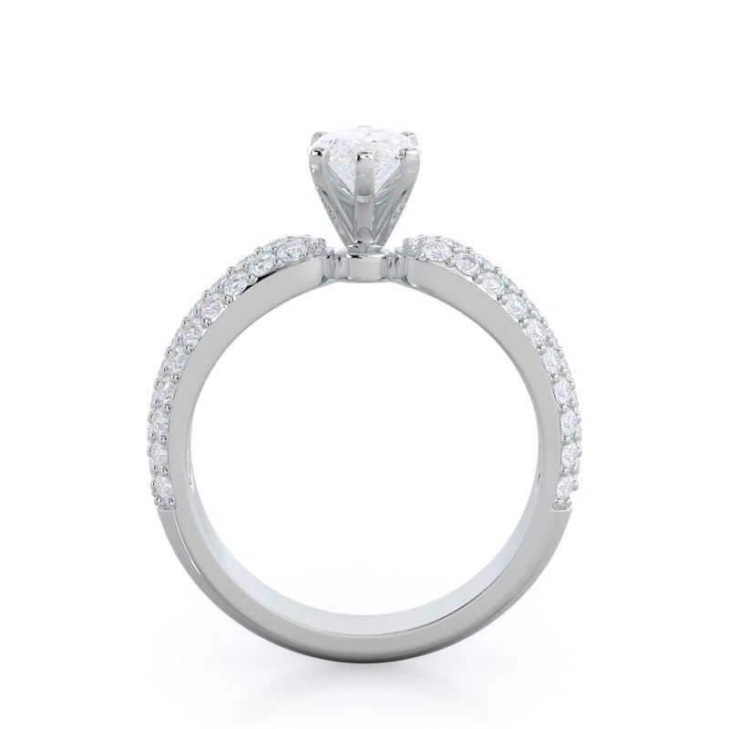 Three Row Diamond Engagement Ring with Marquise Cut Diamond in 14KT Platinum view 2
