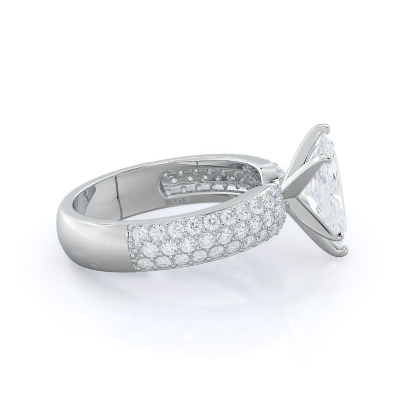 Three Row Diamond Engagement Ring with Marquise Cut Diamond in 14KT Platinum view 3
