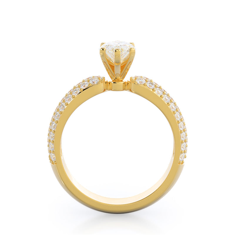 Three Row Diamond Engagement Ring with Marquise Cut Diamond in 14KT Yellow Gold view 2
