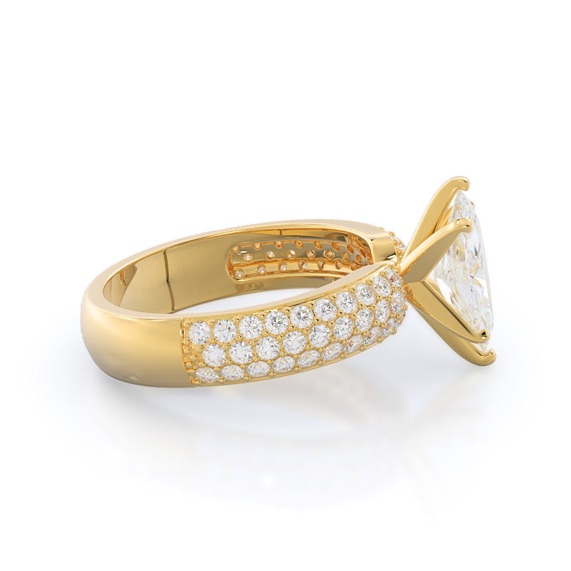 Three Row Diamond Engagement Ring with Marquise Cut Diamond in 14KT Yellow Gold view 3
