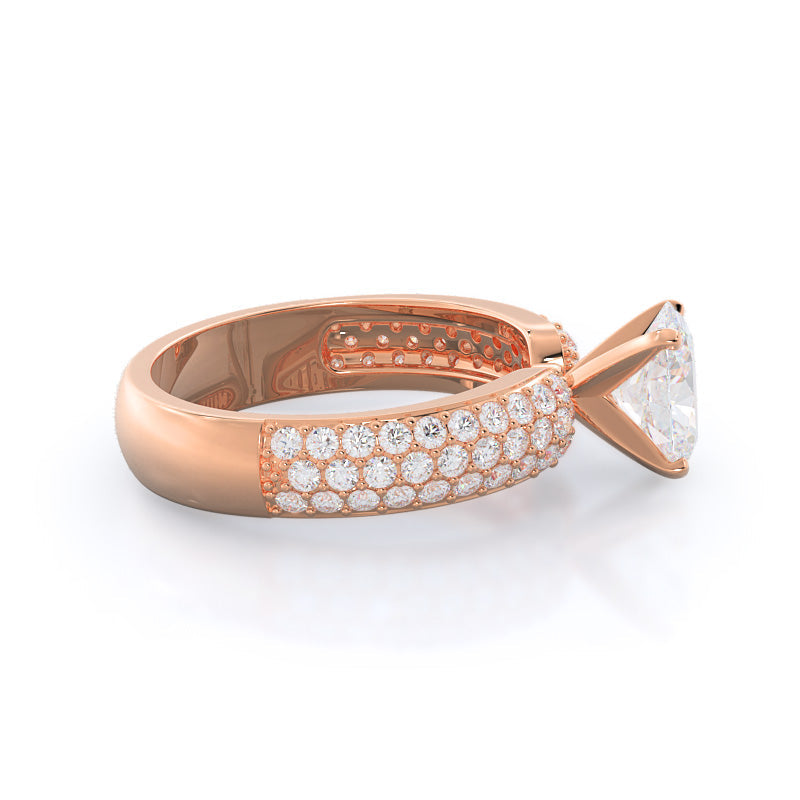 Three Row Diamond Engagement Ring with Oval Cut Diamond in 14KT Rose Gold view 3
