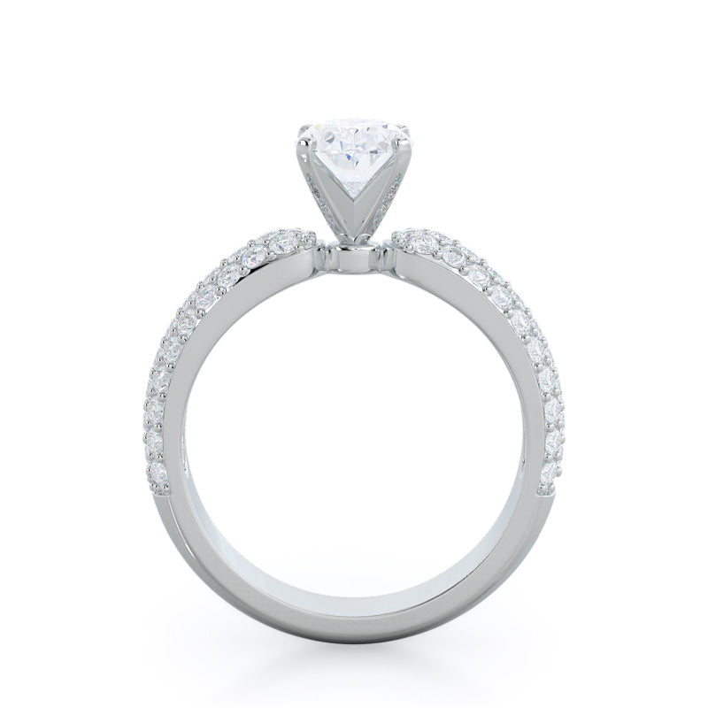 Three Row Diamond Engagement Ring with Oval Cut Diamond in 14KT Platinum view 2

