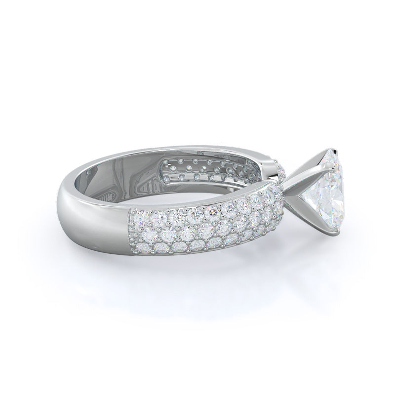 Three Row Diamond Engagement Ring with Oval Cut Diamond in 14KT Platinum view 3
