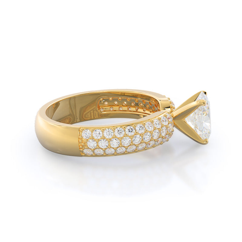 Three Row Diamond Engagement Ring with Oval Cut Diamond in 14KT Yellow Gold view 3
