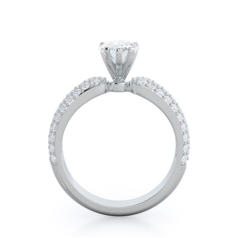 Three Row Diamond Engagement Ring with Pear Cut Diamond in 14KT Platinum view 2
