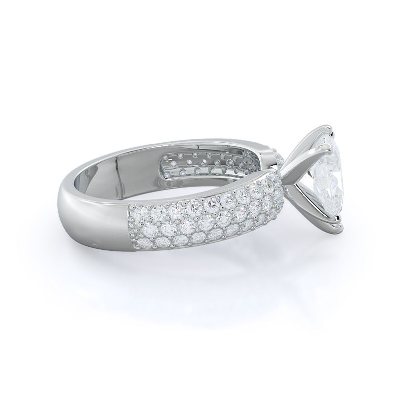 Three Row Diamond Engagement Ring with Pear Cut Diamond in 14KT Platinum view 3
