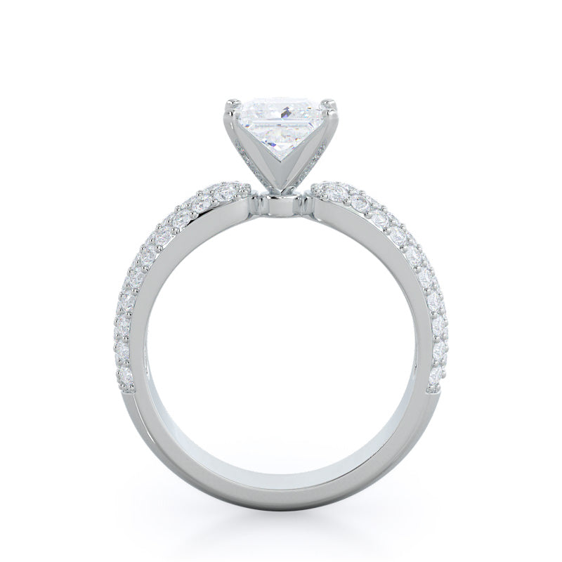 Three Row Diamond Engagement Ring with Princess Cut Diamond in 14KT Platinum view 2
