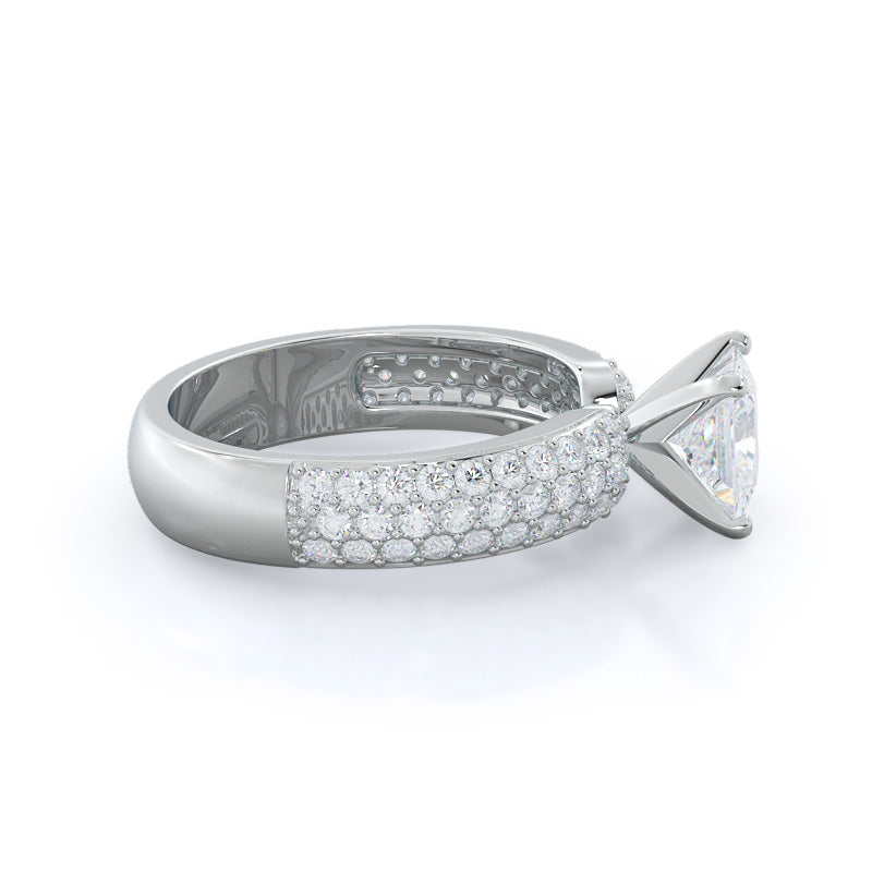 Three Row Diamond Engagement Ring with Princess Cut Diamond in 14KT Platinum view 3
