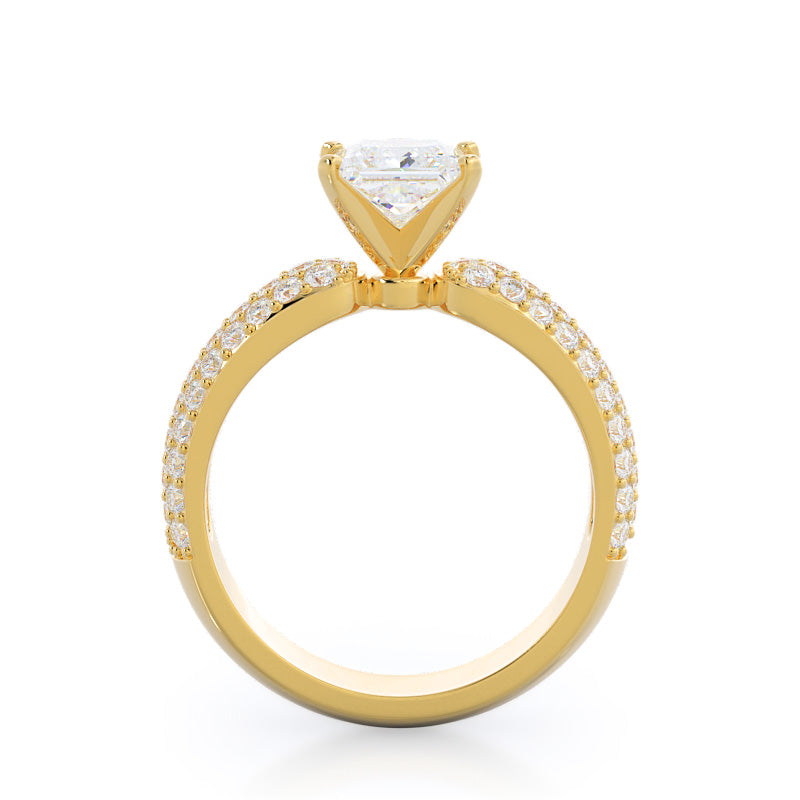 Three Row Diamond Engagement Ring with Princess Cut Diamond in 14KT Yellow Gold view 2
