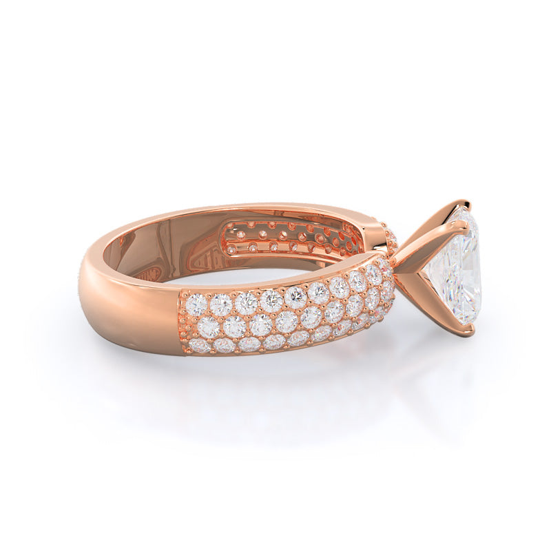 Three Row Diamond Engagement Ring with Radiant Cut Diamond in 14KT Rose Gold view 3
