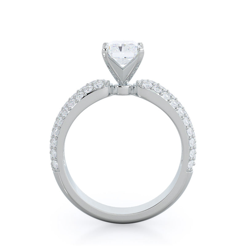 Three Row Diamond Engagement Ring with Radiant Cut Diamond in 14KT Platinum view 2
