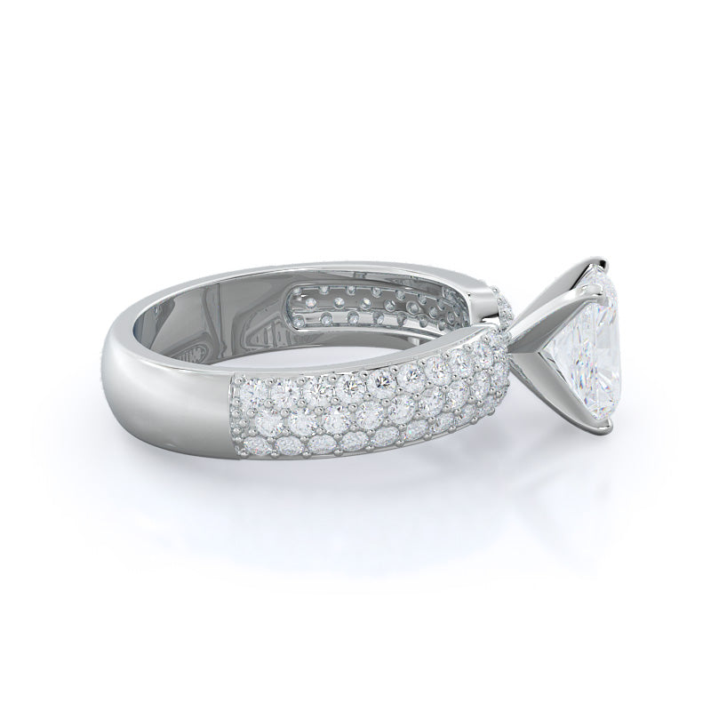 Three Row Diamond Engagement Ring with Radiant Cut Diamond in 14KT Platinum view 3
