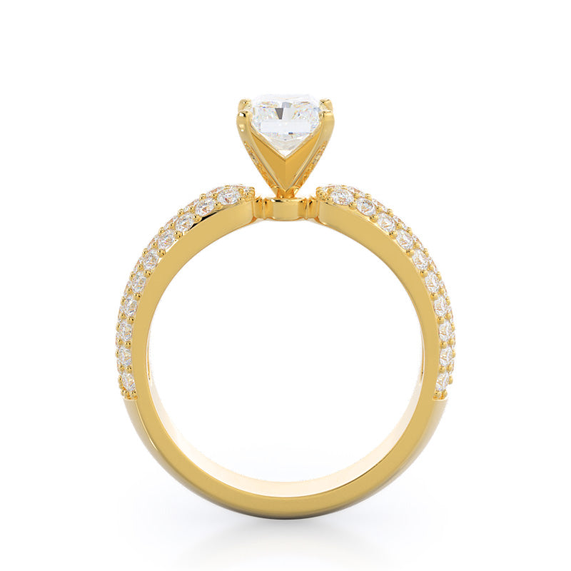 Three Row Diamond Engagement Ring with Radiant Cut Diamond in 14KT Yellow Gold view 2
