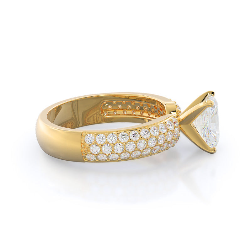 Three Row Diamond Engagement Ring with Radiant Cut Diamond in 14KT Yellow Gold view 3
