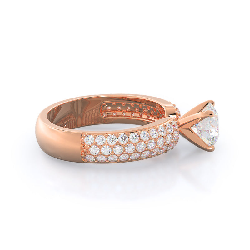 Three Row Diamond Engagement Ring with Round Cut Diamond in 14KT Rose Gold view 2
