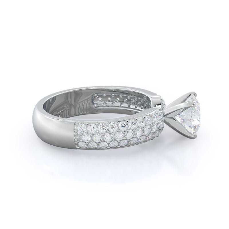 Three Row Diamond Engagement Ring with Round Cut Diamond in 14KT Platinum view 2
