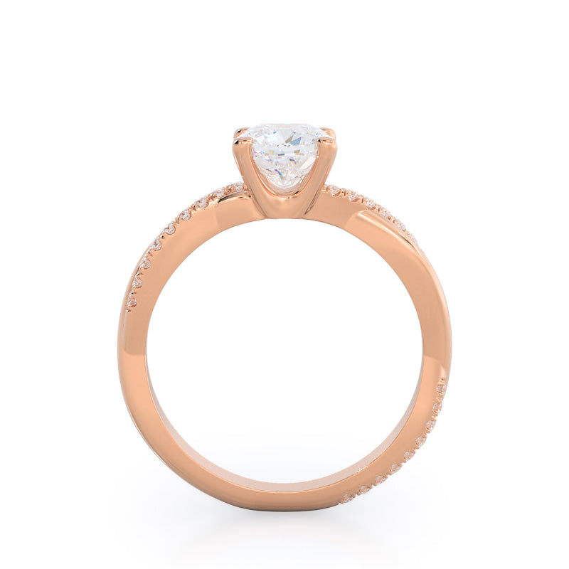 Cushion Cut Twisting Vine Diamond Ring with Lab Grown Diamond in 14KT Rose Gold view 2
