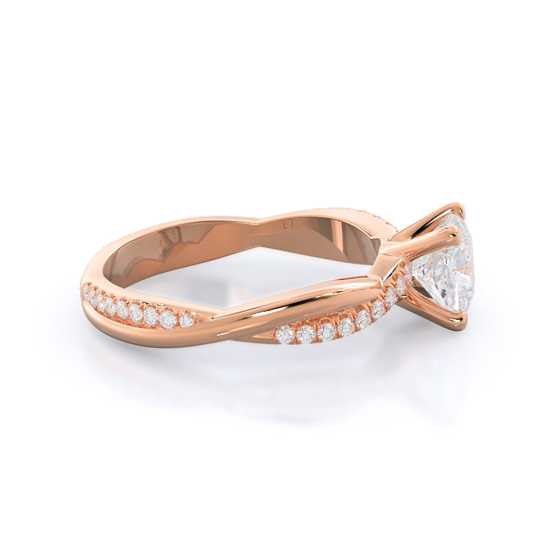 Cushion Cut Twisting Vine Diamond Ring with Lab Grown Diamond in 14KT Rose Gold view 3
