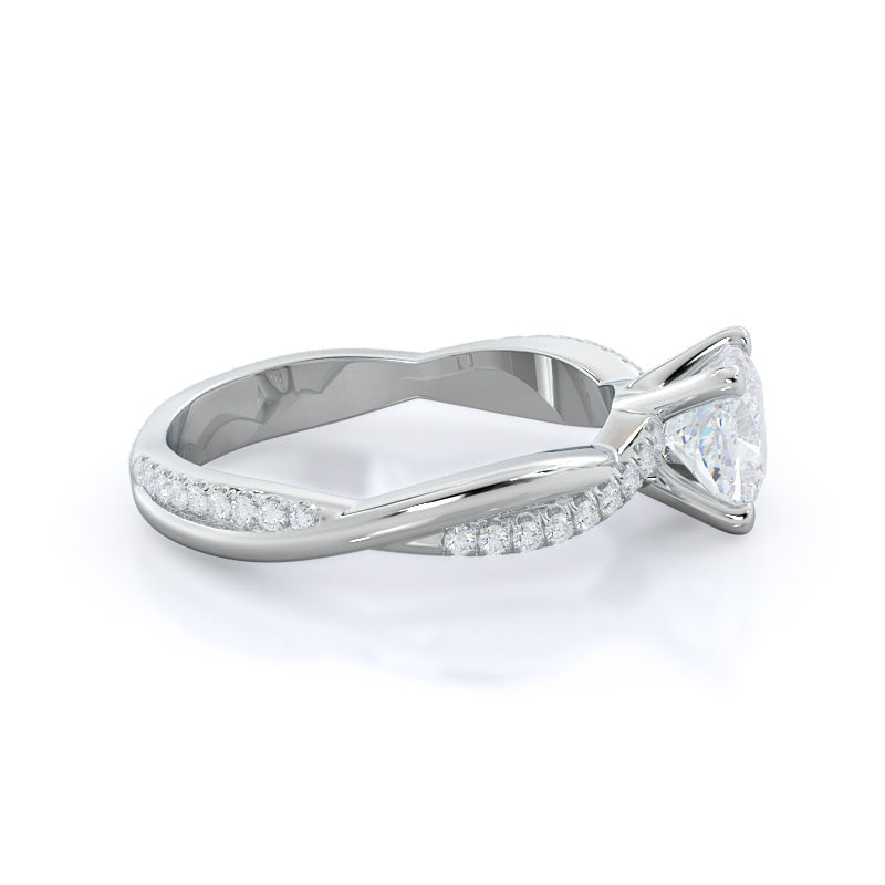 Cushion Cut Twisting Vine Diamond Ring with Lab Grown Diamond in 14KT Platinum view 3
