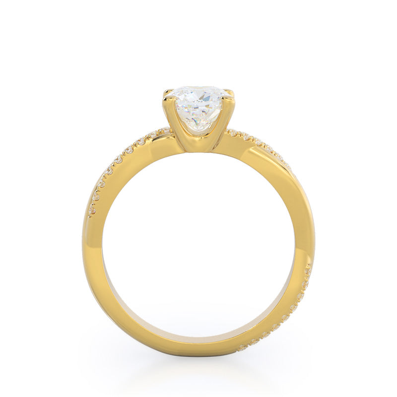 Cushion Cut Twisting Vine Diamond Ring with Lab Grown Diamond in 14KT Yellow Gold view 2
