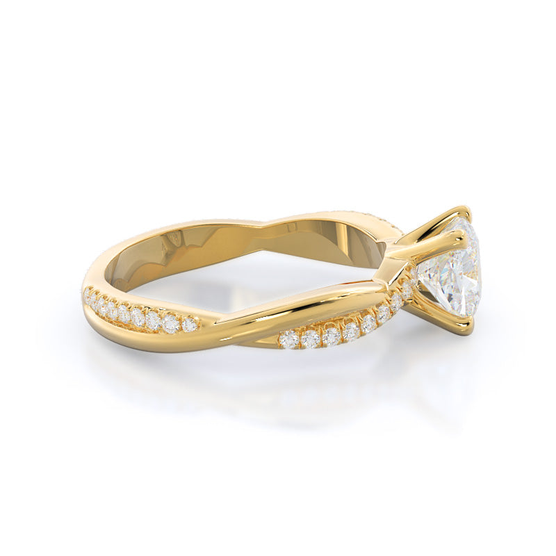 Cushion Cut Twisting Vine Diamond Ring with Lab Grown Diamond in 14KT Yellow Gold view 3

