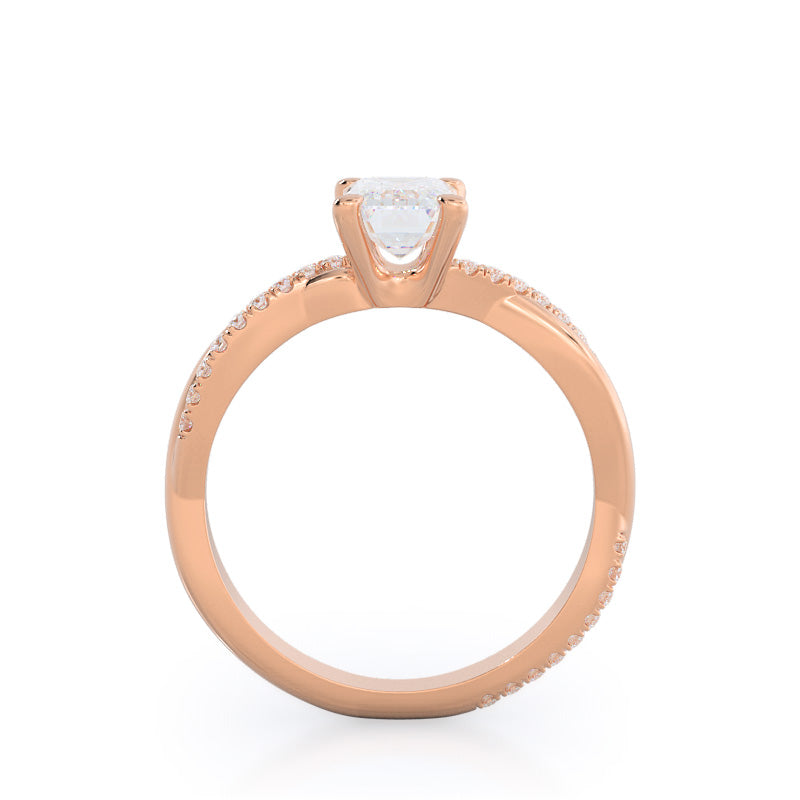 Emerald Cut Twisting Vine Diamond Ring with Lab Grown Diamond in 14KT Rose Gold view 2
