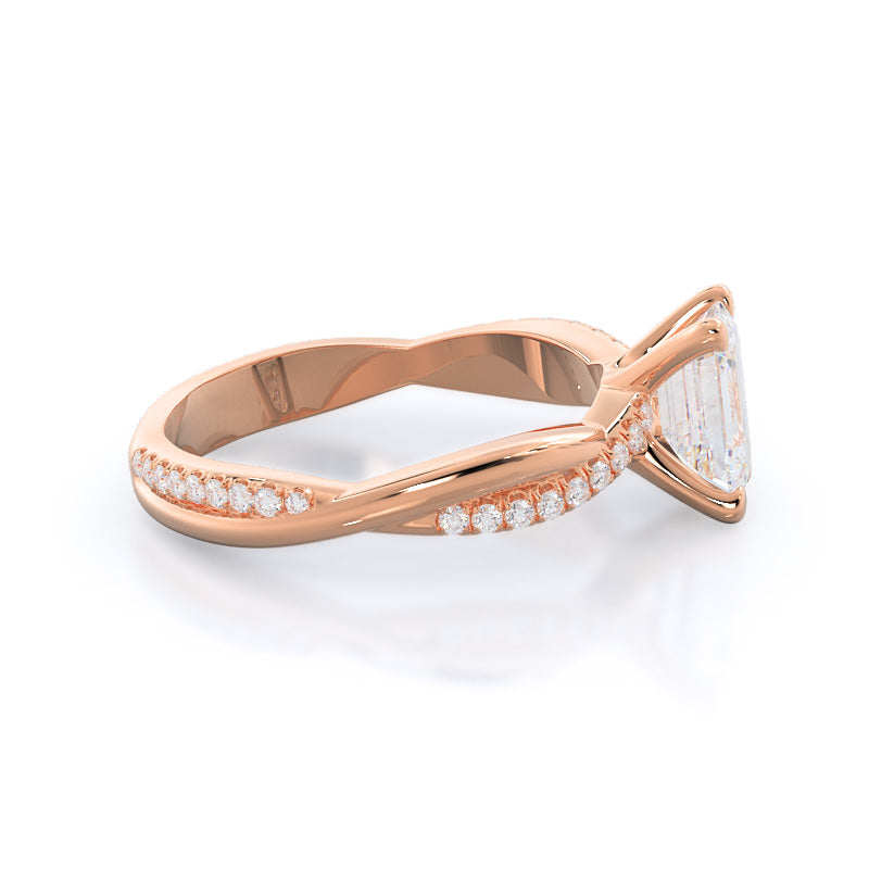 Emerald Cut Twisting Vine Diamond Ring with Lab Grown Diamond in 14KT Rose Gold view 3
