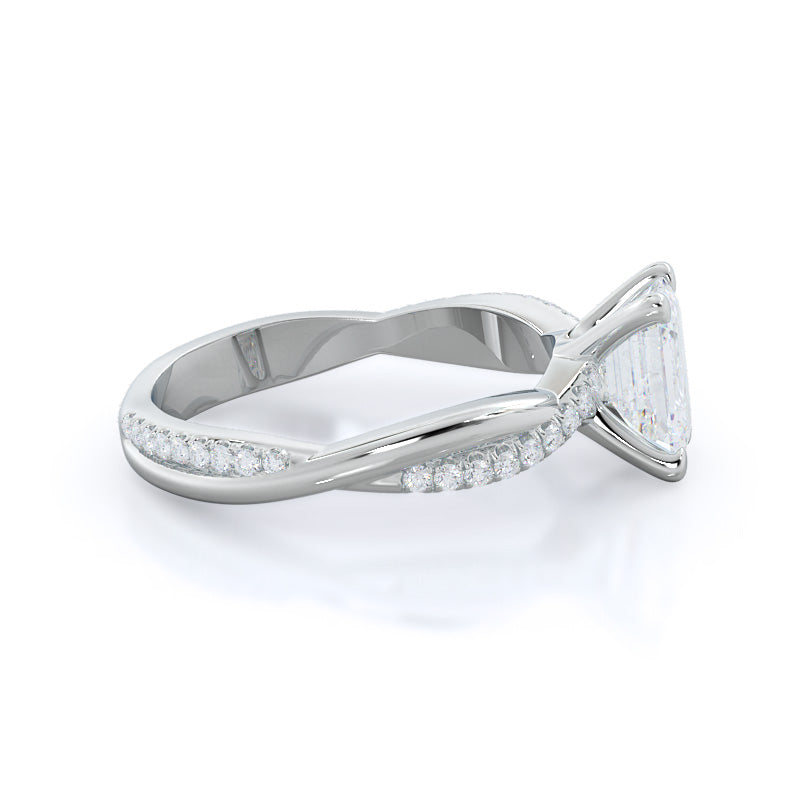 Emerald Cut Twisting Vine Diamond Ring with Lab Grown Diamond in 14KT Platinum view 3
