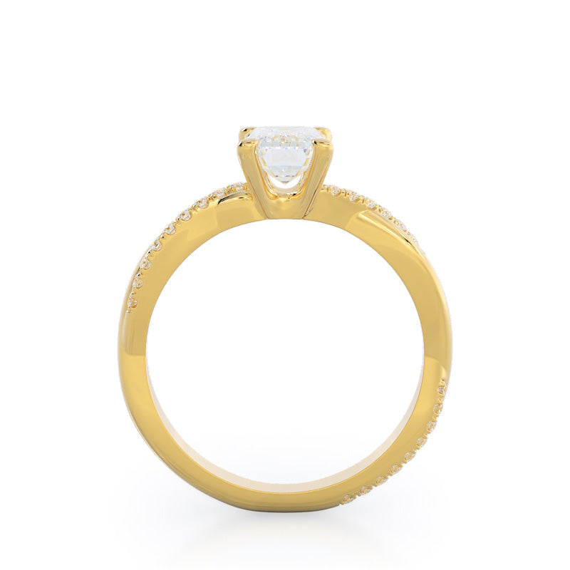 Emerald Cut Twisting Vine Diamond Ring with Lab Grown Diamond in 14KT Yellow Gold view 2
