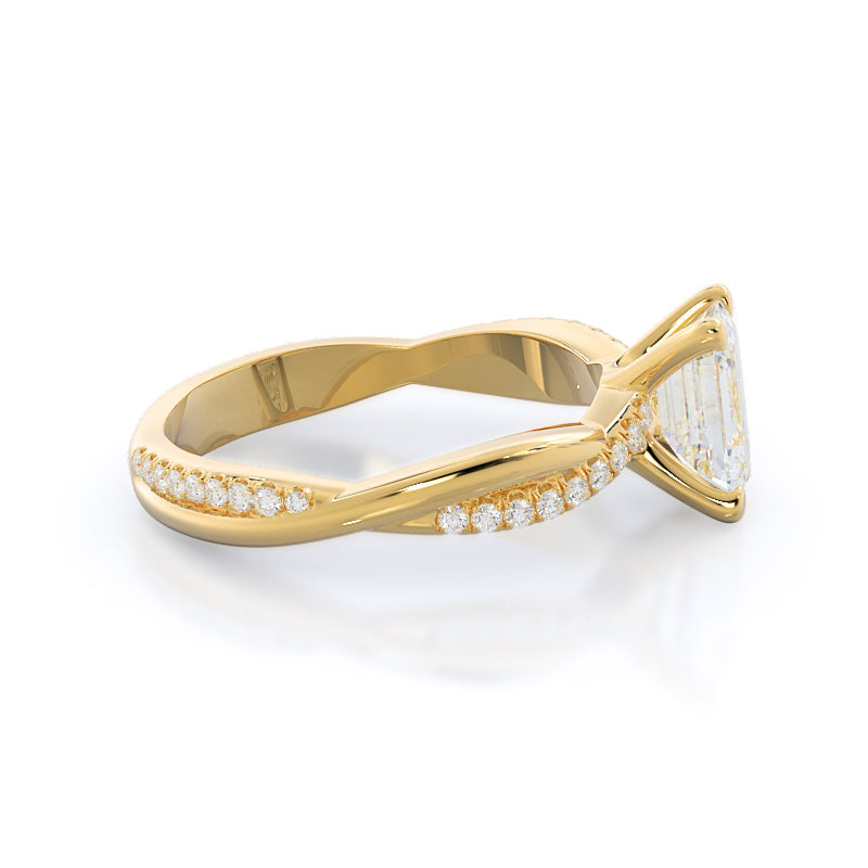 Emerald Cut Twisting Vine Diamond Ring with Lab Grown Diamond in 14KT Yellow Gold view 3
