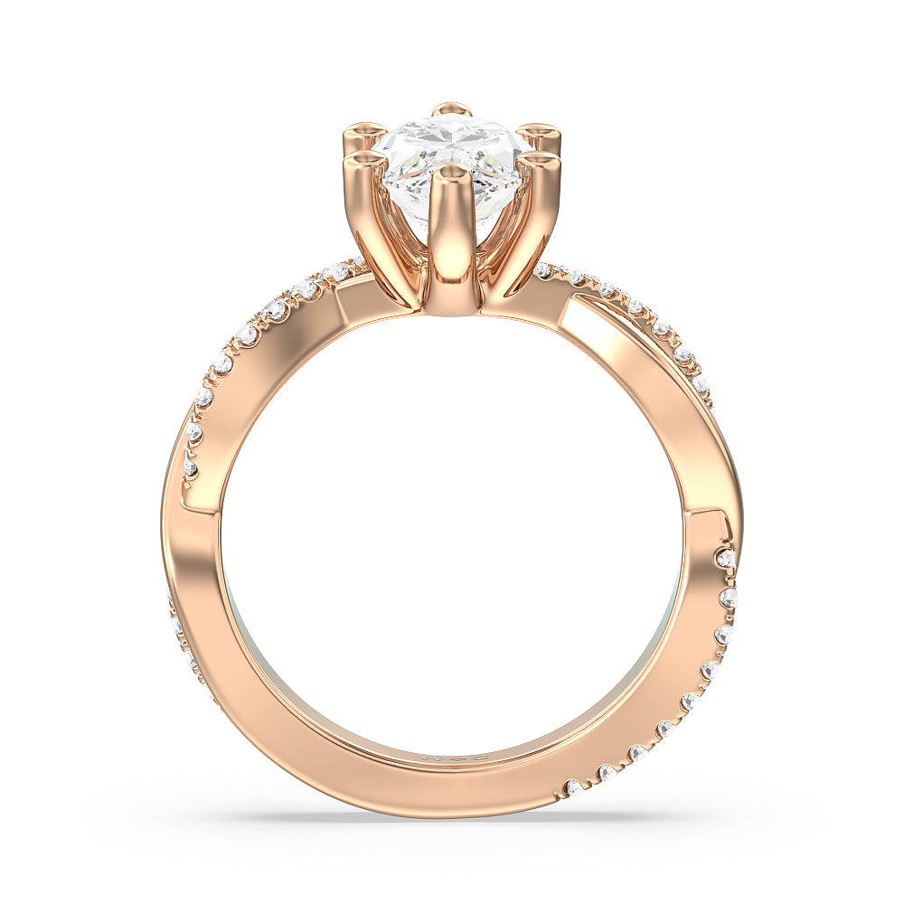 Marquise Cut Twisting Vine Diamond Ring with Lab Grown Diamond in 14KT Rose Gold view 2
