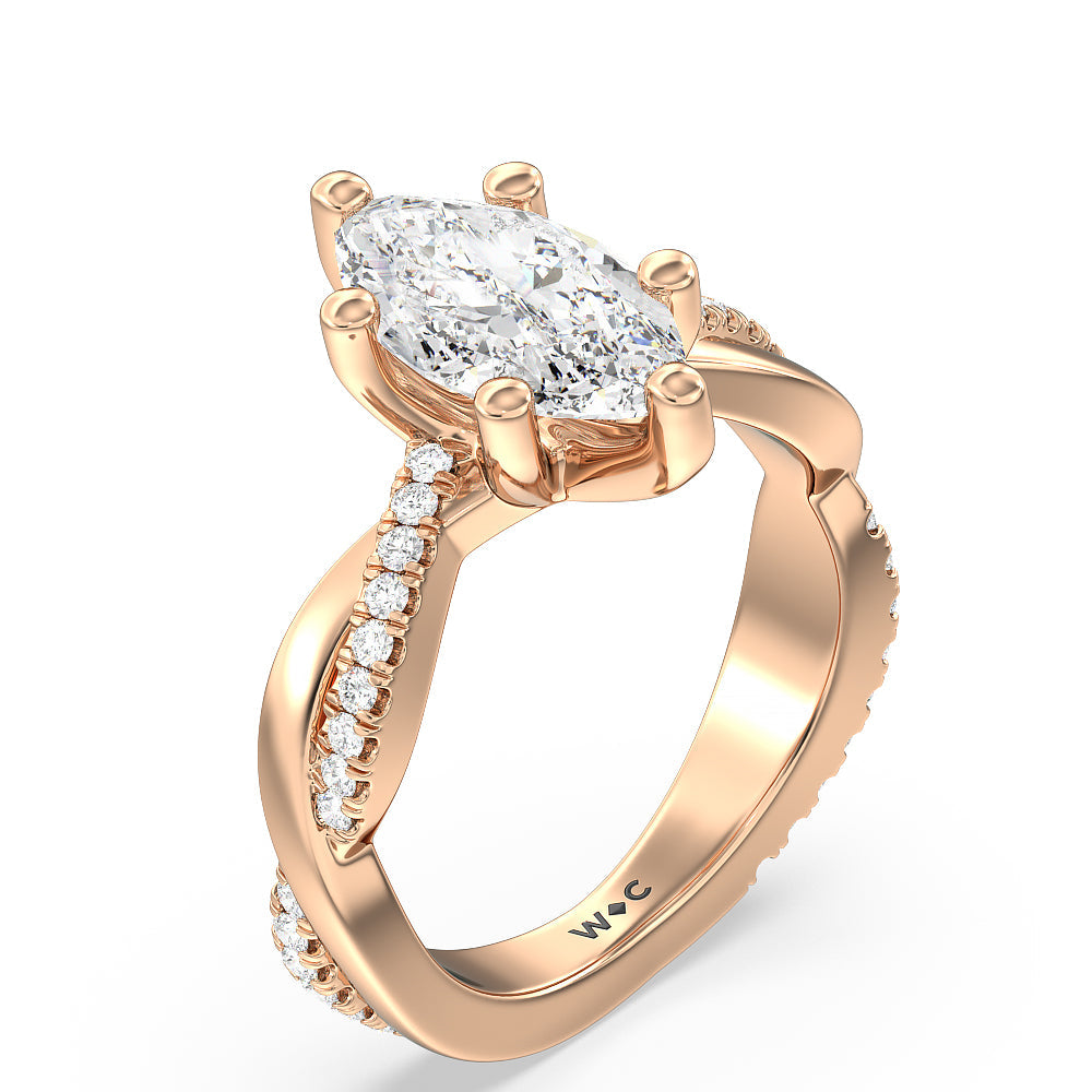 Marquise Cut Twisting Vine Diamond Ring with Lab Grown Diamond in 14KT Rose Gold view 3

