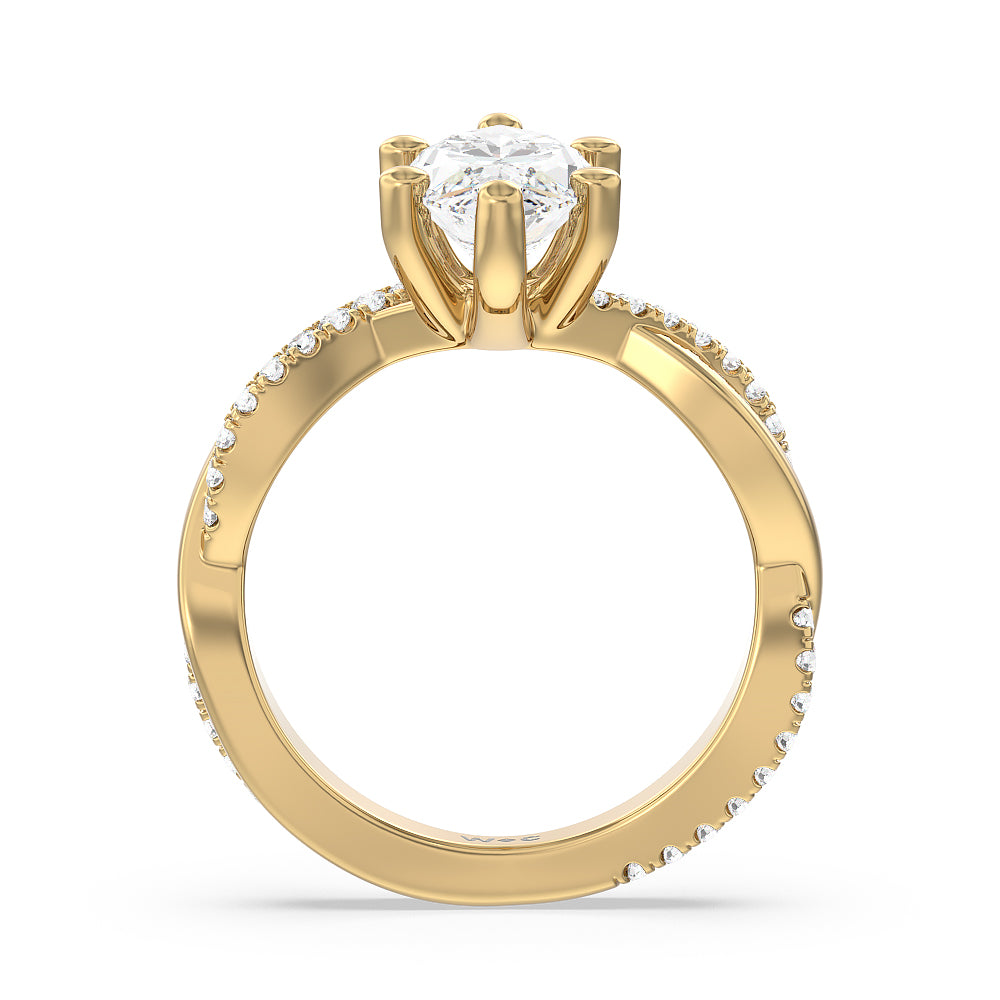 Marquise Cut Twisting Vine Diamond Ring with Lab Grown Diamond in 14KT Yellow Gold view 2
