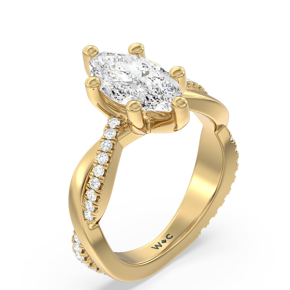 Marquise Cut Twisting Vine Diamond Ring with Lab Grown Diamond in 14KT Yellow Gold view 3
