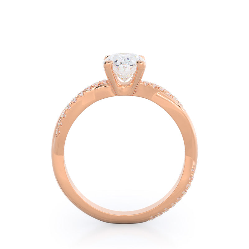 Oval Cut Twisting Vine Diamond Ring with Lab Grown Diamond in 14KT Rose Gold view 2
