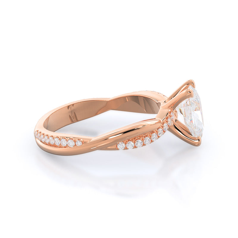 Pear Cut Twisting Vine Diamond Ring with Lab Grown Diamond in 14KT Rose Gold view 3
