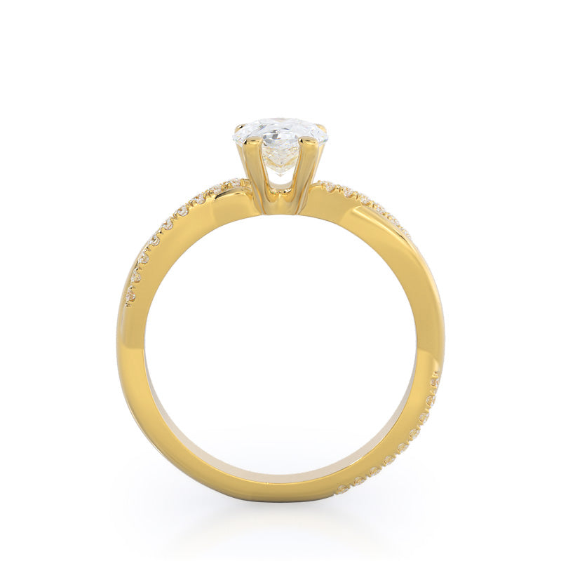 Pear Cut Twisting Vine Diamond Ring with Lab Grown Diamond in 14KT Yellow Gold view 2
