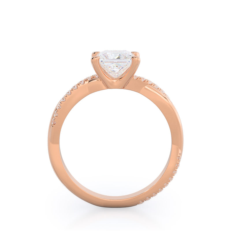 Princess Cut Twisting Vine Diamond Ring with Lab Grown Diamond in 14KT Rose Gold view 2
