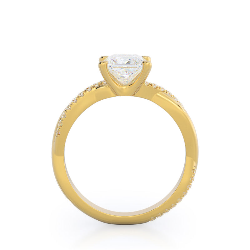 Princess Cut Twisting Vine Diamond Ring with Lab Grown Diamond in 14KT Yellow Gold view 2
