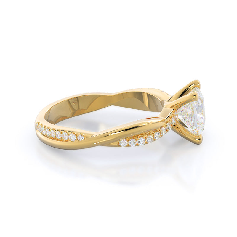 Princess Cut Twisting Vine Diamond Ring with Lab Grown Diamond in 14KT Yellow Gold view 3
