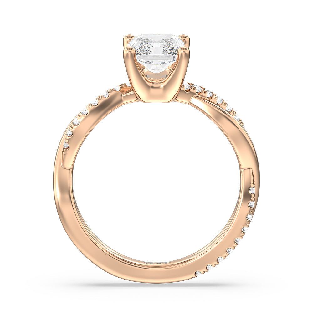 Radiant Cut Twisting Vine Diamond Ring with Lab Grown Diamond in 14KT Rose Gold view 2
