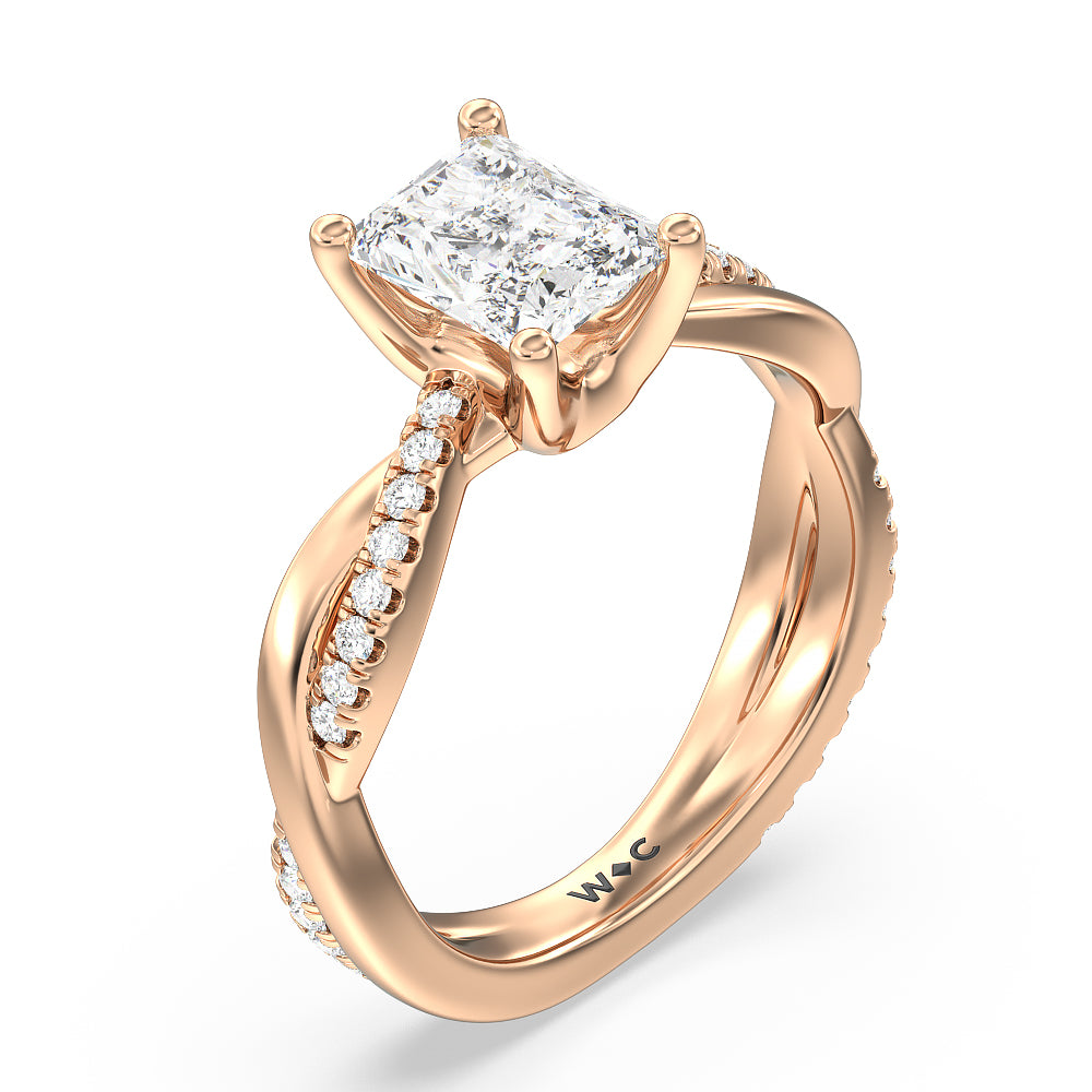 Radiant Cut Twisting Vine Diamond Ring with Lab Grown Diamond in 14KT Rose Gold view 3
