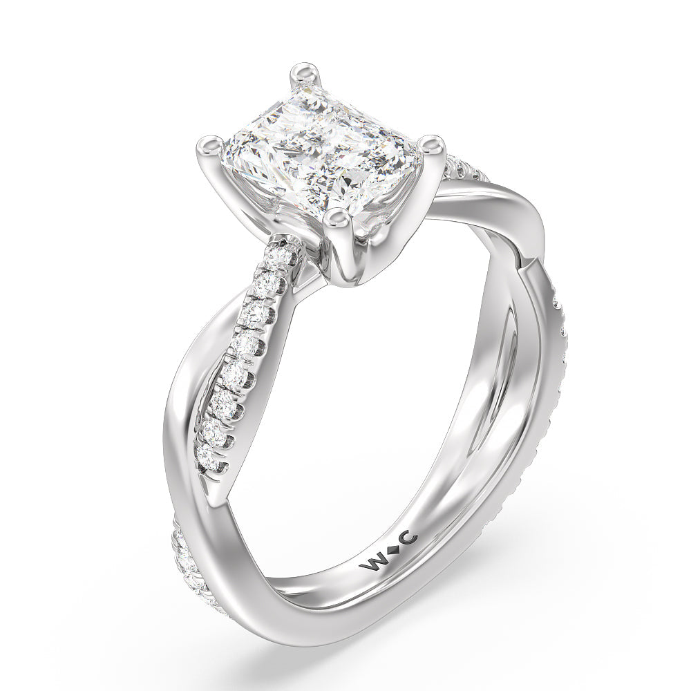 Radiant Cut Twisting Vine Diamond Ring with Lab Grown Diamond in 14KT Platinum view 3
