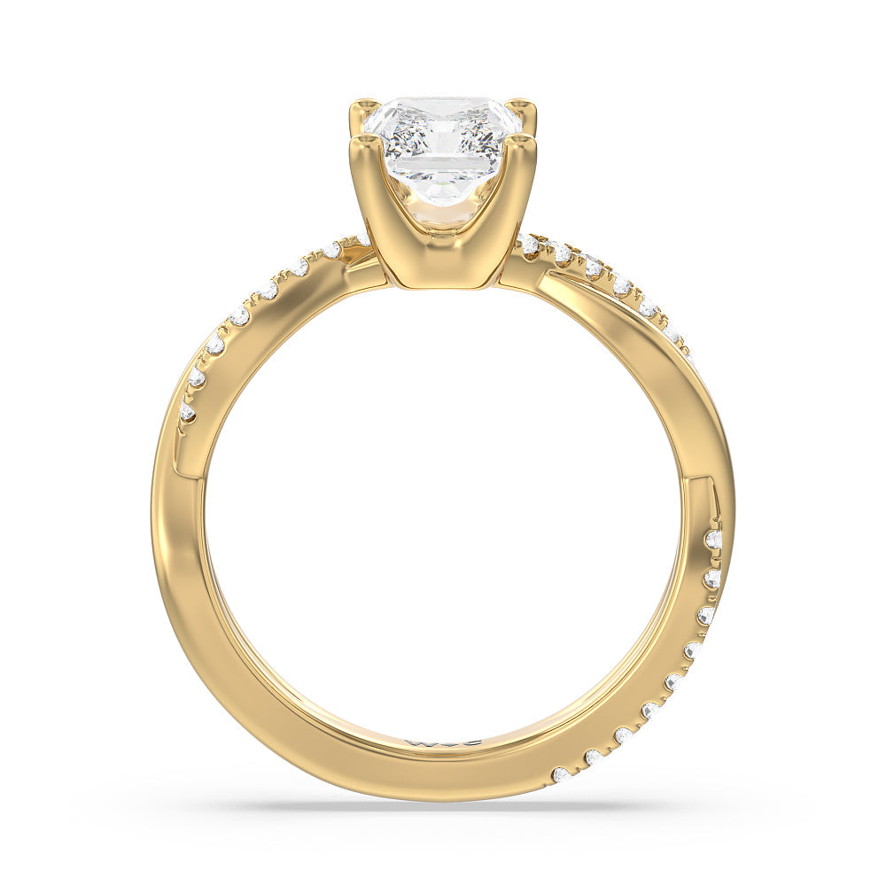 Radiant Cut Twisting Vine Diamond Ring with Lab Grown Diamond in 14KT Yellow Gold view 2
