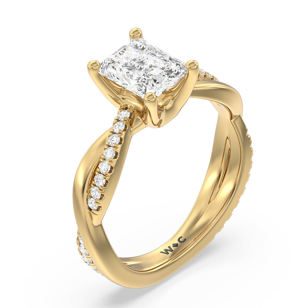 Radiant Cut Twisting Vine Diamond Ring with Lab Grown Diamond in 14KT Yellow Gold view 3
