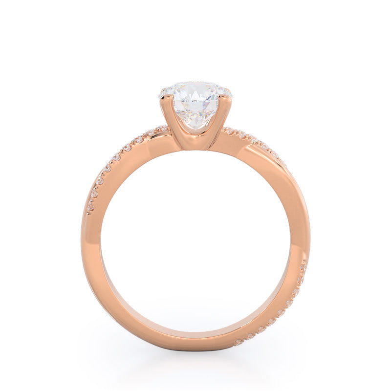 Round Cut Twisting Vine Diamond Ring with Lab Grown Diamond in 14KT Rose Gold view 2
