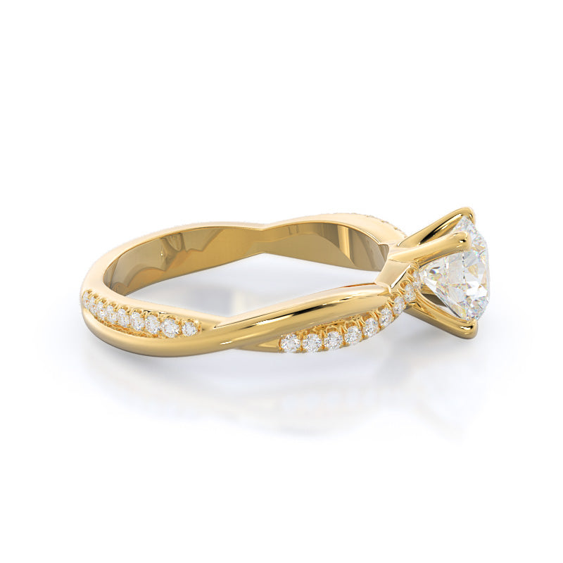 Round Cut Twisting Vine Diamond Ring with Lab Grown Diamond in 14KT Yellow Gold view 3
